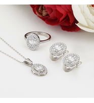 Oval Baget Zirkon Taşlı Gümüş Bayan Set