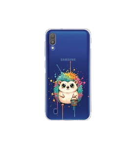Samsung Galaxy M10 ile Uyumlu Splash Kirpi Tasarımlı Şeffaf Silikon Kılıf