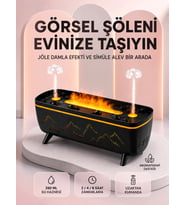 Dekoratif Siyah Hava Nemlendirici Jöle Damla ve Alev Efektli LED Işıklı Aroma Difüzörü