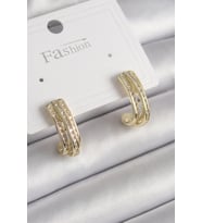 Pirinç Gold Renk Zirkon Taşlı Yarım Halka Model Kadın Küpe (Karışık)