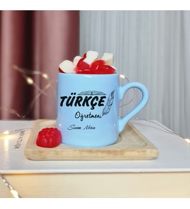 Türkçe Öğretmeni Tasarımlı Kişiye Özel Mavi Türk Kahvesi Fincan
