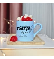 Türkçe Öğretmeni Tasarımlı Kişiye Özel Mavi Türk Kahvesi Fincan