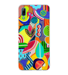 PrintiFy Huawei P Smart 2019 ile Uyumlu 1mm Slim Fit Retro Renkler 6 Baskılı Şeffaf  Kılıf