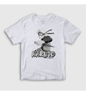 Presmono Unisex Çocuk Beyaz Kunai Anime Naruto T-Shirt 133669tt