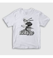 Presmono Unisex Çocuk Beyaz Kunai Anime Naruto T-Shirt 133669tt