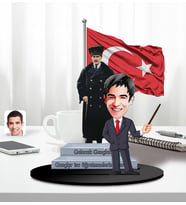 BK Gift Kişiye Özel Atatürk ve Erkek Öğretmen Temalı 2 Katmanlı Karikatürlü Ahşap Biblo- 4-2, Öğretmene Hediye, Öğretmenler Günü, 100. Yıl Hediyesi