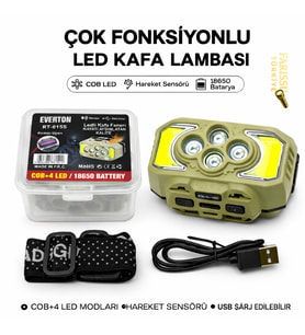 RT-815S Şarj Edilebilir Sensörlü LED Kafa Lambası - 6 Modlu, 18650 Bataryalı