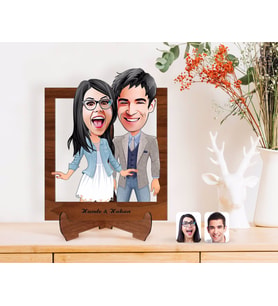 BK Gift Kişiye Özel Sevgililer Karikatürlü Ahşap Standlı 3D Biblo-81 (Beyaz)