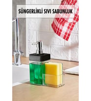 Siyah Renkli Sıvı Sabunluk Süngerlik Hazneli 450 ml