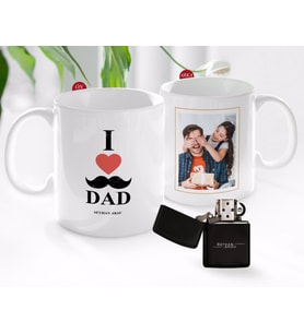 BK Gift Kişiye Özel Babalar Günü Hediyesi Fotoğraflı Kupa Bardak ve Benzinli Çakmak Seti-21 (Model 1)