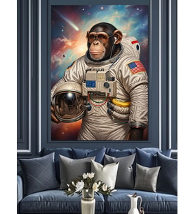 Astronot Maymun Uzay Giysili Dekoratif Kanvas - Mdf Ahşap Tablo