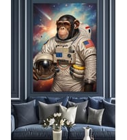 Astronot Maymun Uzay Giysili Dekoratif Kanvas - Mdf Ahşap Tablo