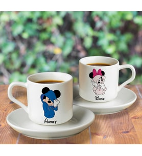 Minnie Mickey Mause İkili Türk Kahvesi Fincanı Kişiye Özel