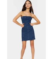 Straplez Denim Elbise Rahatlık ve Şıklık Bir Arada Uzun Ömürlü Mükemmel Uyum Özenle Seçilmiş (Mavi)