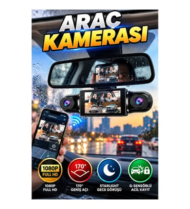1080P Full HD WiFi Araç Kamerası 170° Geniş Açı Starlight Gece Görüşü G-Sensörlü 3.0 İnç Ekran