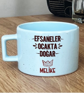 Kişiye Özel Efsaneler Ocakta Doğar Hediye Pastel Fincan Doğum Günü Hediyesi (Mavi)