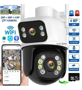 Speed Wifi Çift Kamera(2mp+2mp) 32GB Hafıza Kart Ile Birlikte(Kayıt Etme-Uzaktan Izleme-Gece Görüş-Karşılıklı Konuşma-Dış Mekan