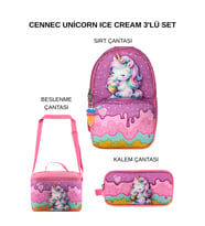 Cennec Unicorn Ice Cream Okul Seti - Sırt Çantası, Kalemlik ve Termal Beslenme Çantası