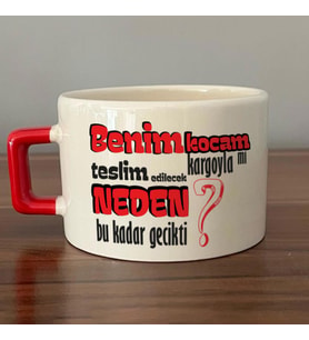 Benim Kocam Kargoyla Mı Teslim Edilecek Baskılı Kırmızı Kulplu C Fincan