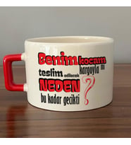 Benim Kocam Kargoyla Mı Teslim Edilecek Baskılı Kırmızı Kulplu C Fincan