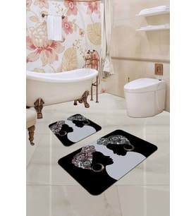 Siyah Etnik Desenli Banyo Halısı Klozet Paspas Seti BS222