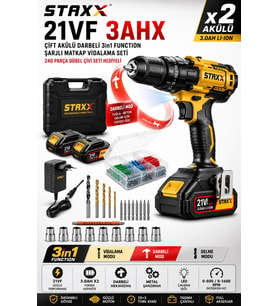 x2Akülü Darbeli Şarjlı Matkap Vidalama 3in1 Function Metal Şanzıman 2