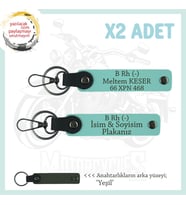 Motor Plakan ve İsmin Anahtarlığında! İsim Plaka ve B Rh (-) Kan Grubu  2'li Anahtarlık, Turkuaz-Ysl (Çok Renkli)