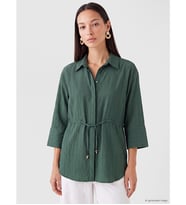 LCW EVERYDAY Yeşil Çizgili Bağcıklı Oversize Kadın Gömlek