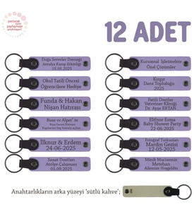 Babalara Uygun Hediyeler, Kişiye Özel İsim Yazılı Anahtarlık 12' li Set, Mor Menekşe & Sütlü Kahve (Lila - Mor)