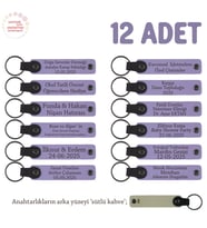 Babalara Uygun Hediyeler, Kişiye Özel İsim Yazılı Anahtarlık 12' li Set, Mor Menekşe & Sütlü Kahve (Lila - Mor)