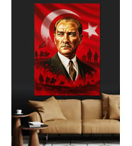 Kırmızı Zemin Atatürk Portresi Dekoratif Kanvas - Mdf Ahşap Tablo