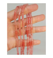 Bileklik Boy Gül Kuvars Taşı Silindir Kesim 4x12.5mm Yarım Dizi (49386) (18CM UZUNLUĞUNDADIR)