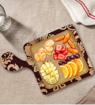 BK Gift Retro Motif Tasarımlı Kare Şeklinde Doğal Ahşap Servis ve Sunum Tabağı Model 7