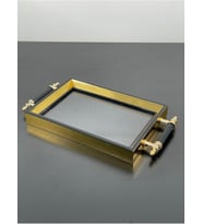 Lüks Gold Detaylı Simli Sunum Tepsisi Yaldızlı Tepsi 32 * 17CM