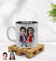 BK Gift Kişiye Özel Sevgililer Karikatürlü İçi Siyah Renkli Kupa Bardak Model 4