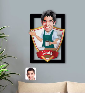 BK Gift Kişiye Özel İsimli Barista Karikatürlü 3D Ahşap Tablo-1