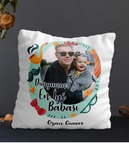 Kişiye Özel Dünyanın En İyi Babası Temalı Kare Yastık (Beyaz)