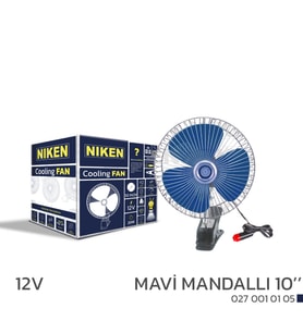 Araç Içi Vantilatör Mavi Mandallı 12v 10 inç üniversal model Niken