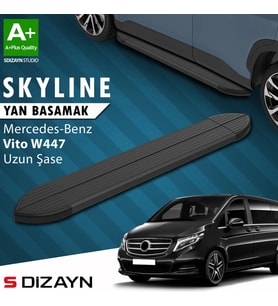 S-Dizayn Mercedes Vito W447 Uzun Şase Skyline Siyah Yan Basamak 253 Cm 2014 Üzeri A+ Kalite
