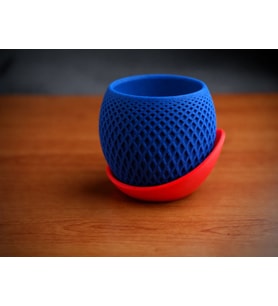 3D Baskı Küre Saksı - Kafes Dokulu İki Parçalı Dekoratif Saksı - Mavi-Kırmızı