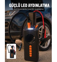 10000mAh Şarjlı Araç Kompresörü Akü Takviye Cihazı Powerbank Özellikli Dijital Lastik Şişirme Pompası
