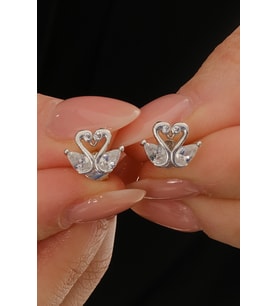 Gümüş rodyumlu damla kesim zirkon taşlı aşık kuğular küpe SGTL12839RODAJ