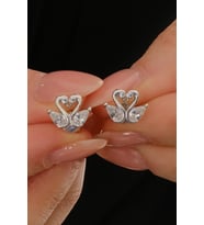Gümüş rodyumlu damla kesim zirkon taşlı aşık kuğular küpe SGTL12839RODAJ