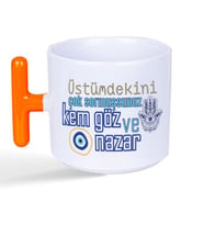 Üstümdekini Çok Sormuşsunuz Baskılı Turuncu Kulplu T Kupa