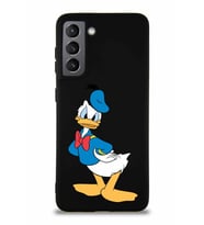 Samsung Galaxy S21 Soft Premier Kapak Donald Duck-D Tasarımlı Silikon Kılıf - Siyah (Şeffaf)