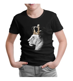 Aslan - Kraliçe Taç Siyah Çocuk Tshirt