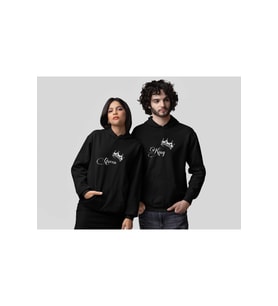 Sevgili Kombini King Queen Sweatshirt – Çift Kapüşonlu Hoodie (Siyah)