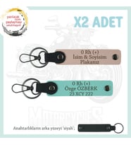Driftçiye, İsim Plaka ve 0 Rh (+) Kan Grubu Yazılı Kişiye Özel x2 Anahtarlık, Yavruağzı-Turkuaz-Syh (Çok Renkli)