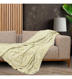 SoftMicro İskandinav Desenli Boho 130x180 cm  Koltuk Örtüsü Şalı, Kanepe Örtüsü, Tv Battaniyesi Yeşil