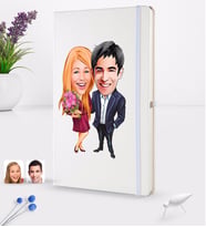 BK Gift Kişiye Özel Sevgililer Karikatürlü Beyaz Termo Deri Defter 16x24cm Model 94